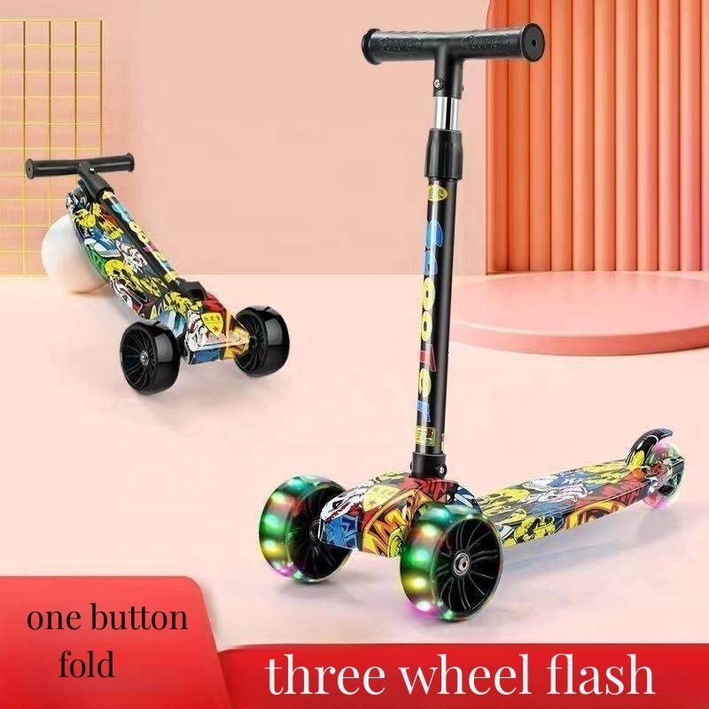 3 wheels Adjustable Height Skateboard foldable Kick Kids Foot Electric Scooter With Led Light for girls child