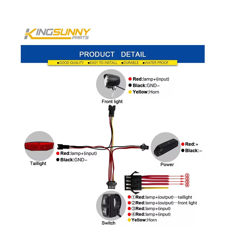 Electric Bicycle Parts Headlight Taillight Switch Wire Set Electric Bicycle Accessories E-Bike Front Rear Light Set