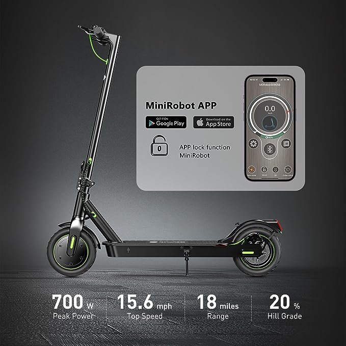 S9 Pro Electric Scooter 18 Miles Long Range and 15-18 MPH Portable Folding Commuting E-Scooter for Adults, Dual Brakes & App Sup