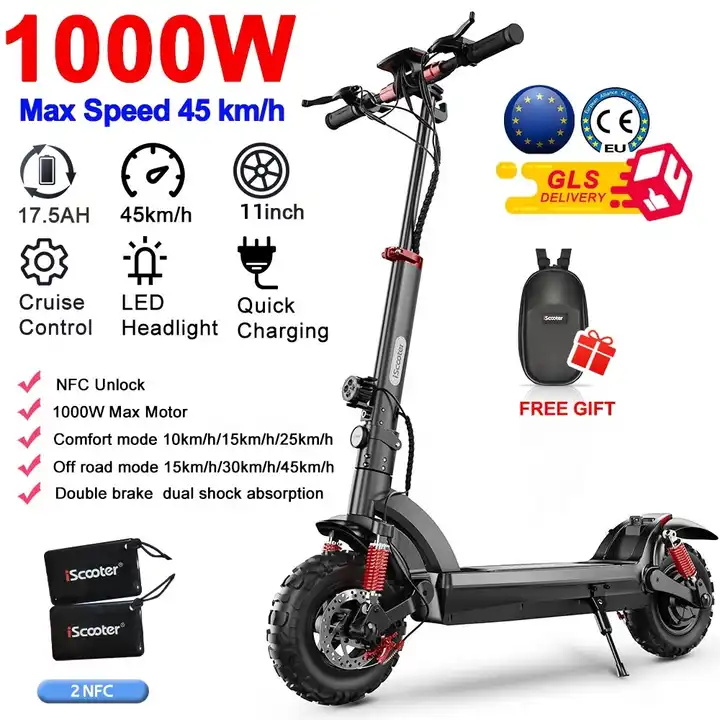 EU warehouse iScooter iX4/iX5/iX6 1000W e scooter 11 inch Off-road vacuum Tire 2 wheel high speed electric scooters