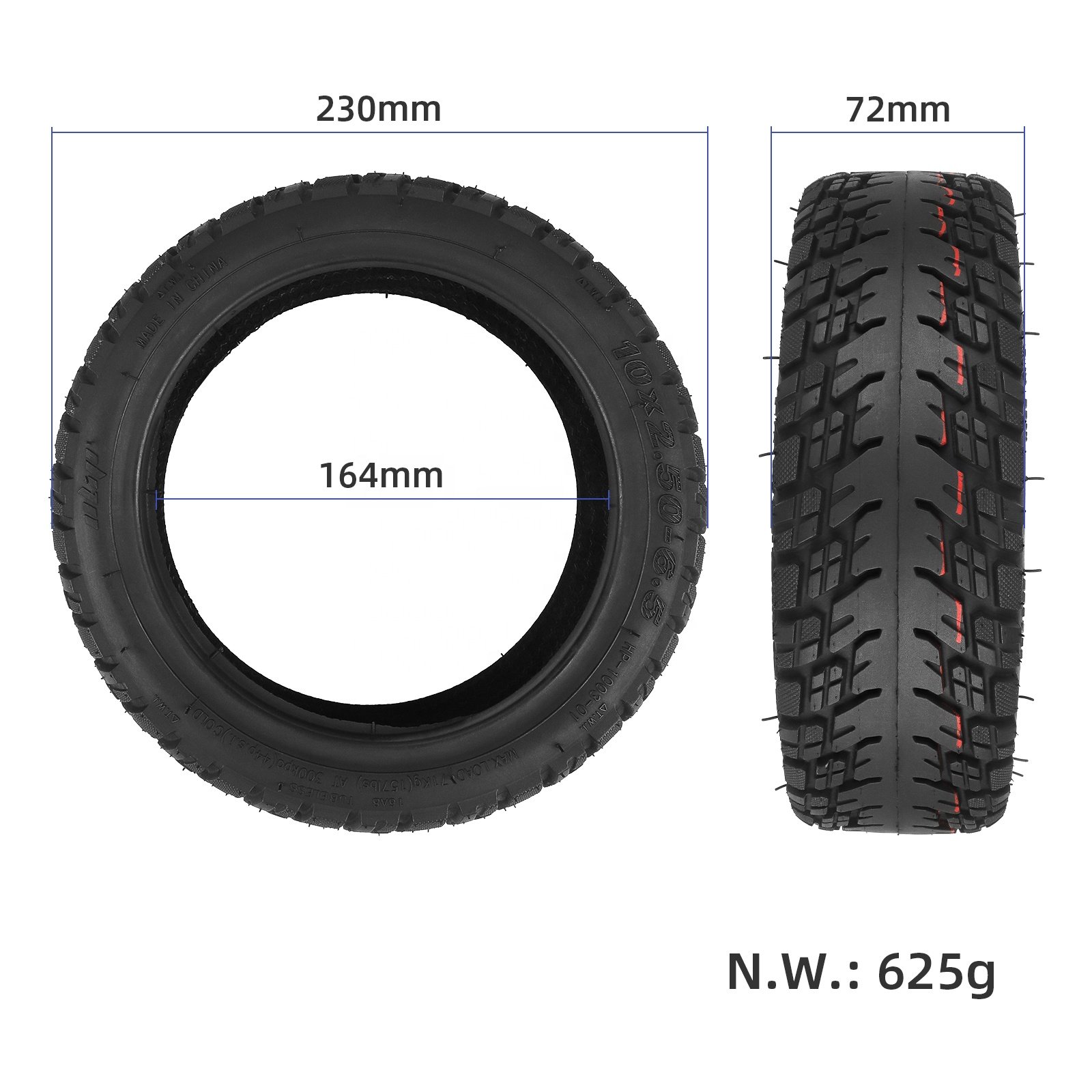 Ulip 10*2.5-6.5 Off-road Tubeless Tire for 10 inch Electric Scooters Explosion-Proof Vacuum Tire Electric Scooter Parts
