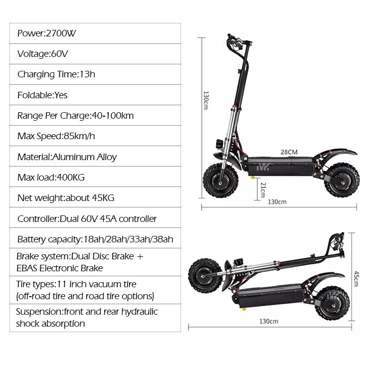 X4 Wholesale 11 inch Fat Tire 60V 2700W 3000 Watts Dual Motor Two Wheels Adult Fast Off-Road E Electric Scooter