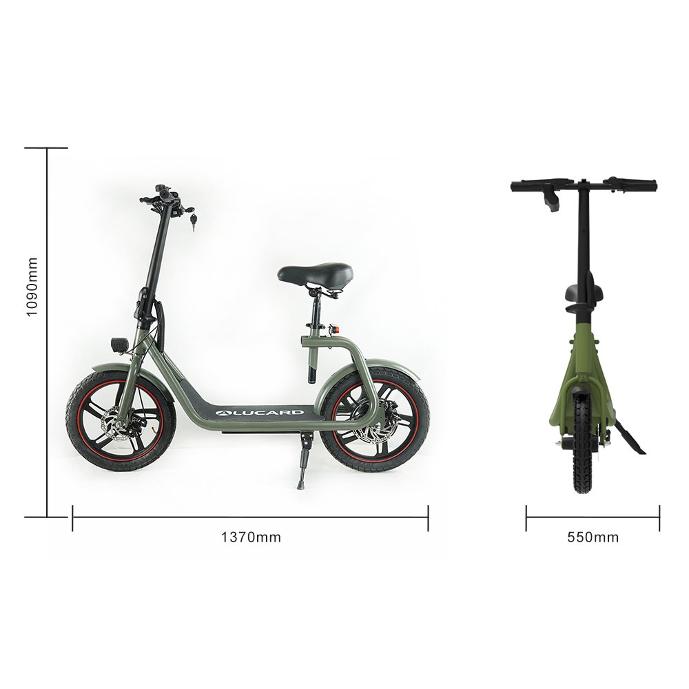 Brushless 2-wheel Army Green Foldable Electric Scooter With Seat And 36V 8.0Ah Lithium Battery For Adult
