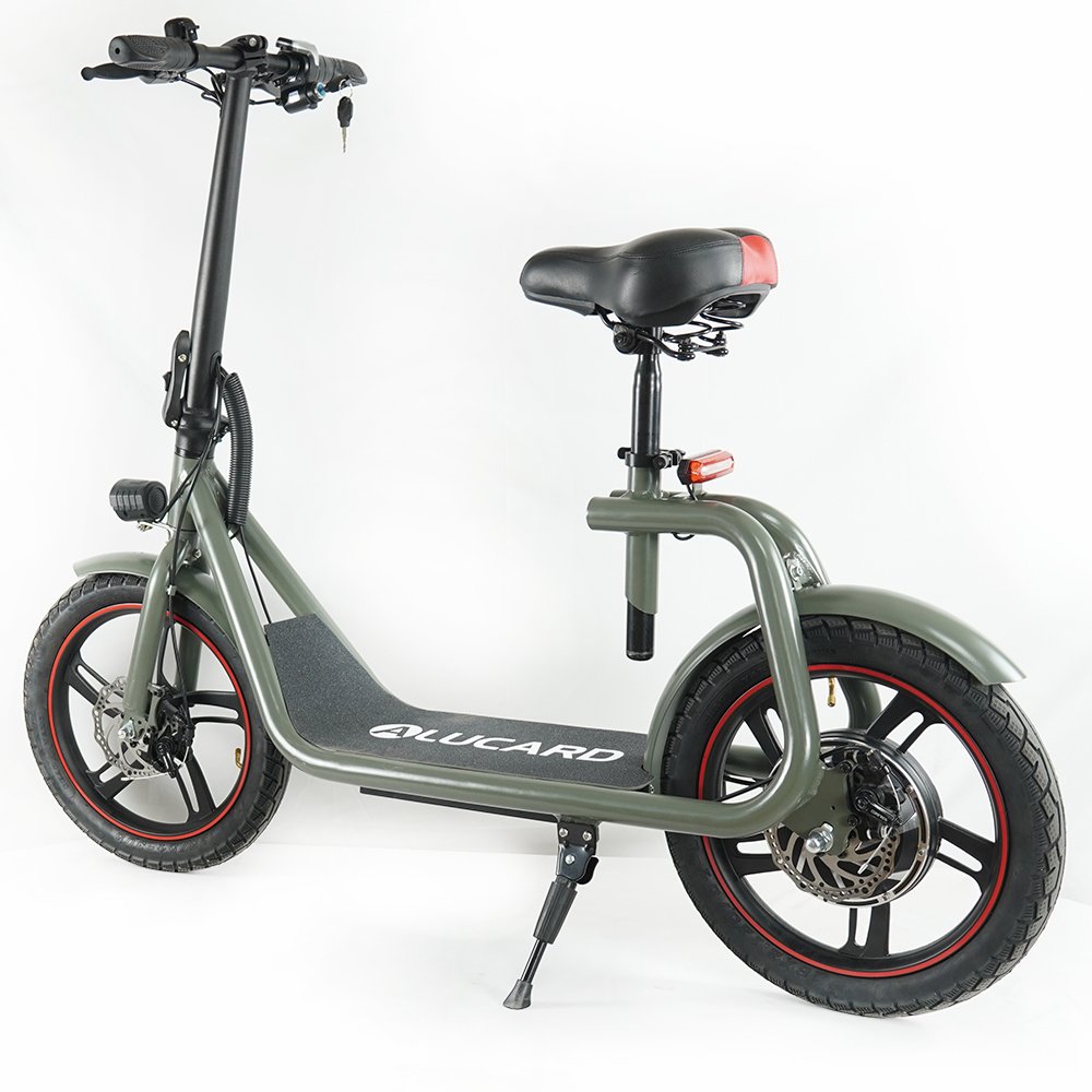 Brushless 2-wheel Army Green Foldable Electric Scooter With Seat And 36V 8.0Ah Lithium Battery For Adult