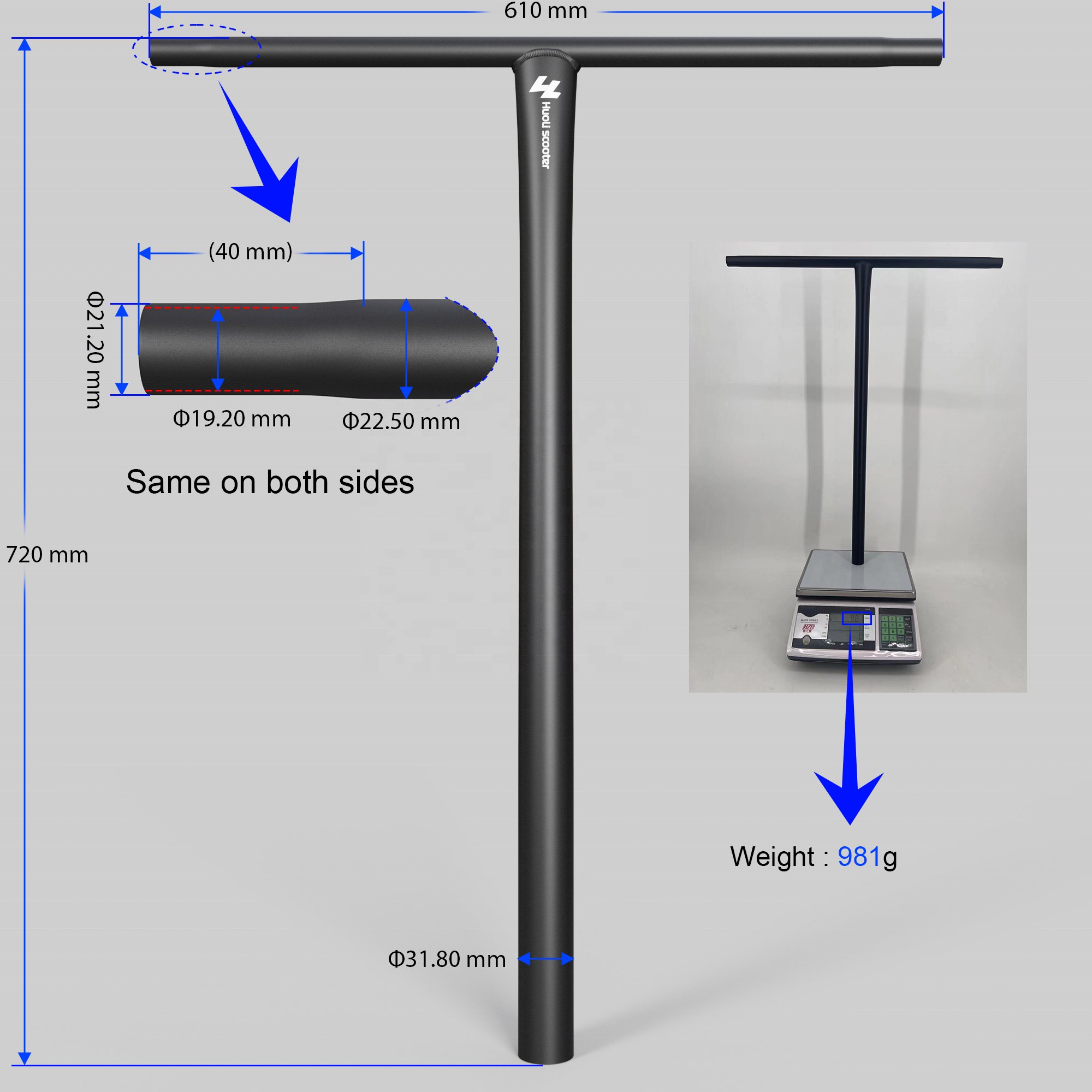 Butted 4130 chromoly Steel Bar 720mm*610mm Custom OEM ODM Pro Stunt Kick Scooter Handlebar Black SCS Scooter Bar