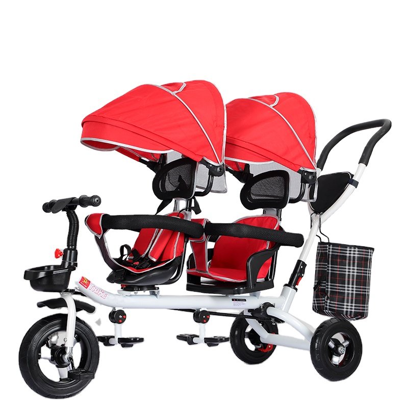 Hot Sale Best Selling 3 Wheel Push Stroller Twins Kids Trike Baby Tricycle Bike For Twins Double Seat Tricycle For Kids