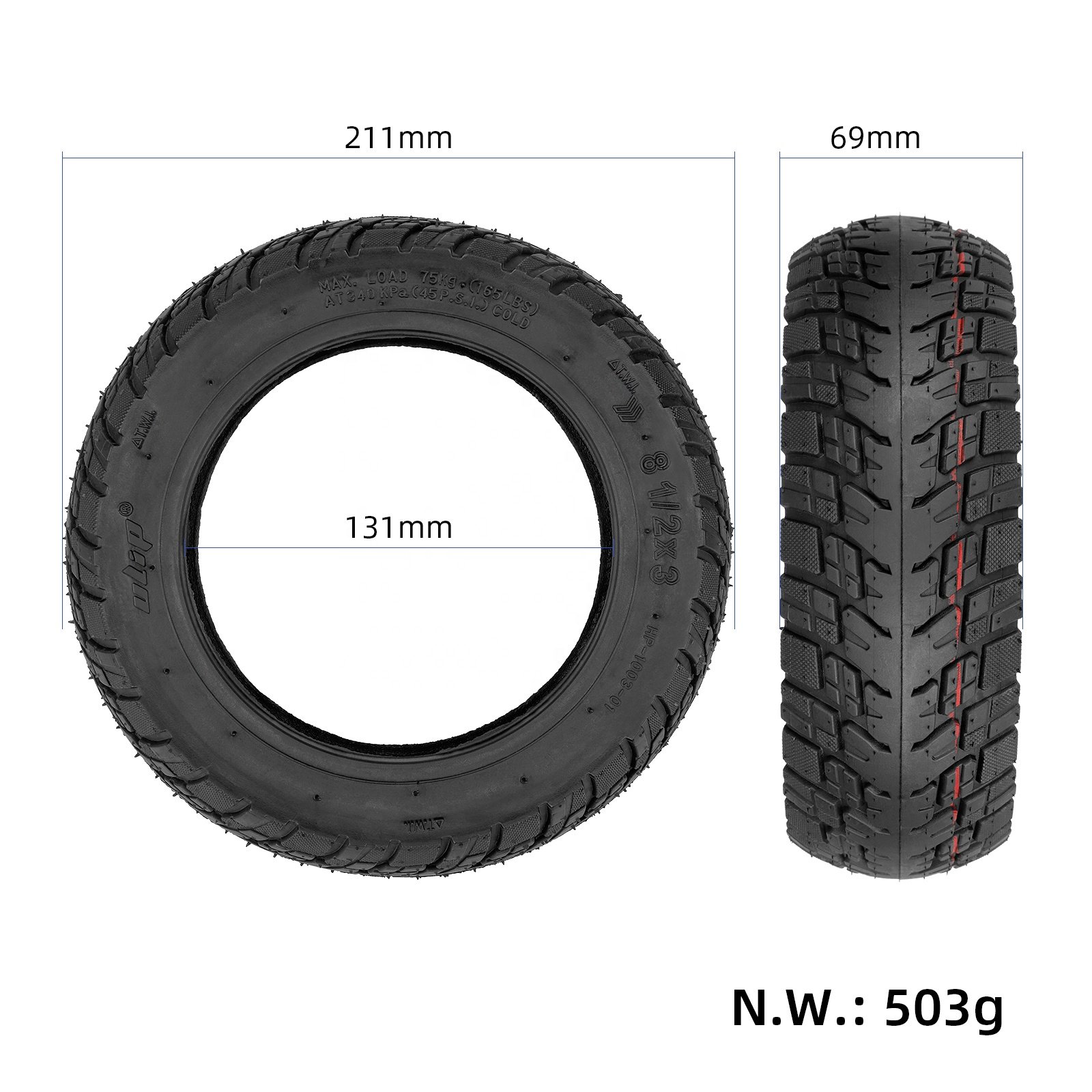 Ulip 8.5*3(50-134) Off Road Tire With 134mm Inner Diameter For VSETT 8/9 Macury Zero 8/9 Series Scooter 8.5 Inch Tyre Wheel Part