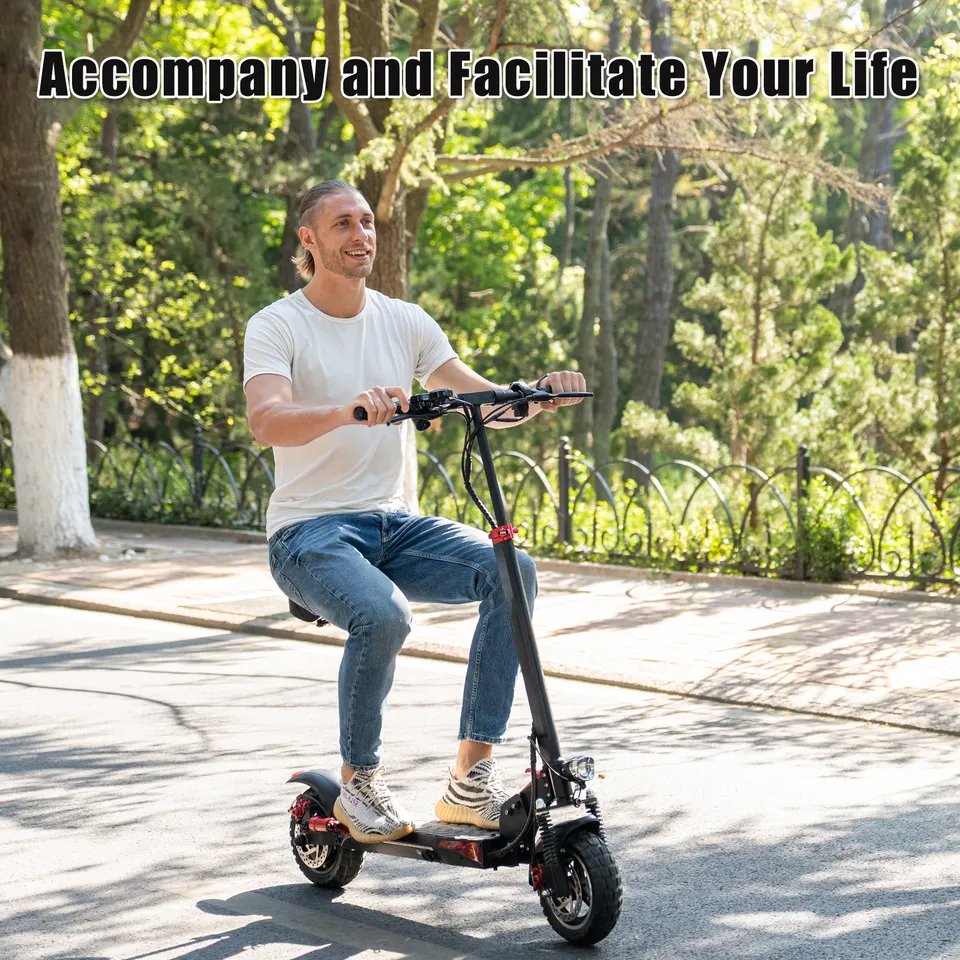 KOOLUX 48V 10.4Ah 800W 10Inch Solid Tire Electric Scooter With Seat Fast Speed Safe Lithium-ion Battery US Warehouse Stock