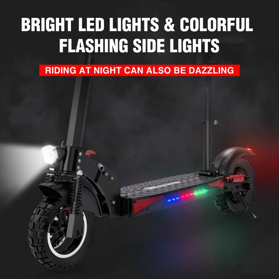 KOOLUX 48V 10.4Ah 800W 10Inch Solid Tire Electric Scooter With Seat Fast Speed Safe Lithium-ion Battery US Warehouse Stock