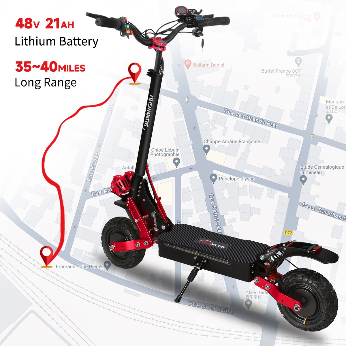 SUNNIGOO Off Road Electric Scooters Dual Motor 1800W*2 Escooter 48V 21Ah 50km/h 60Km Mileage Foldable Scooter Electric For Adult