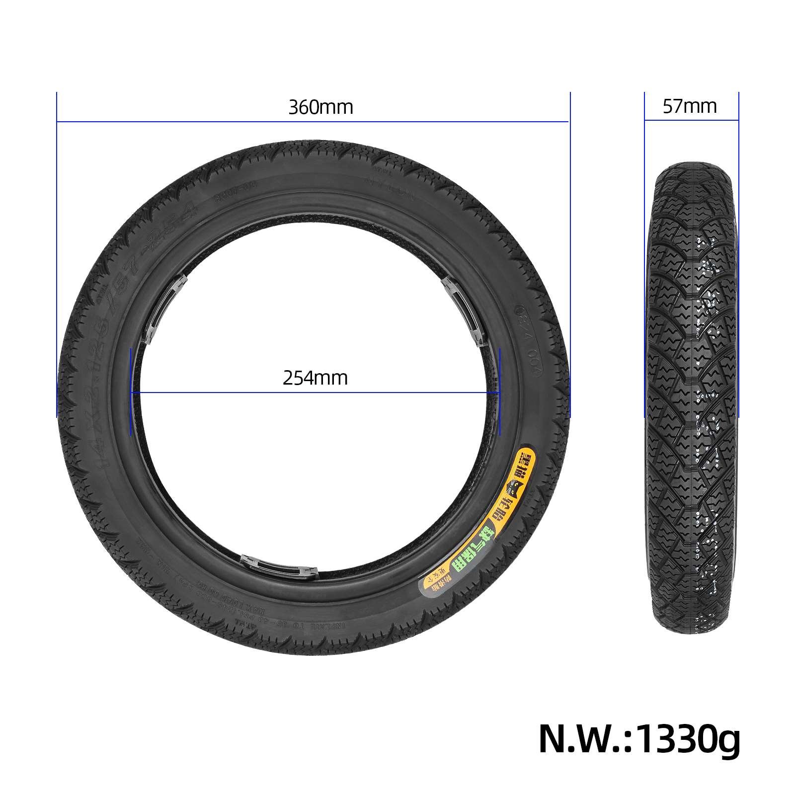 Hot Selling BLACK CAT 14*2.125/57-254 Tubeless Tire for Out-of-gas Protection for Electric Scooter Spare Parts