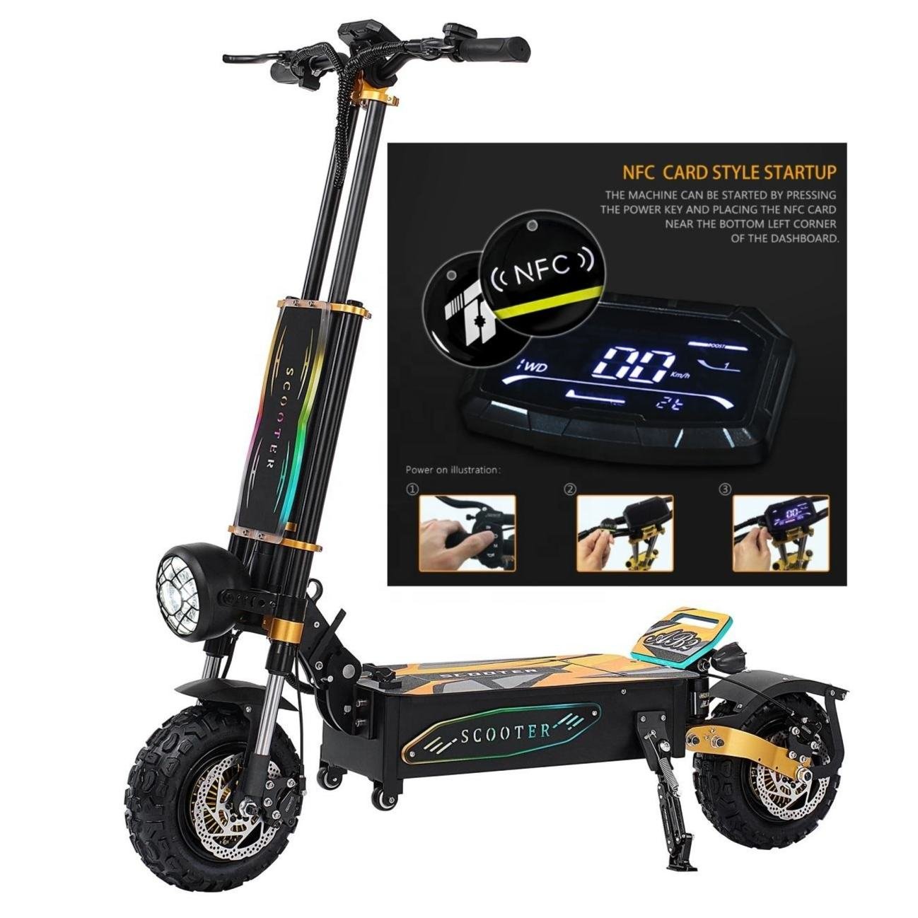 Electric scooter 60V 6000W dual-drive off-road adult portable foldable ride-on scooter two-wheeled high-speed electric car