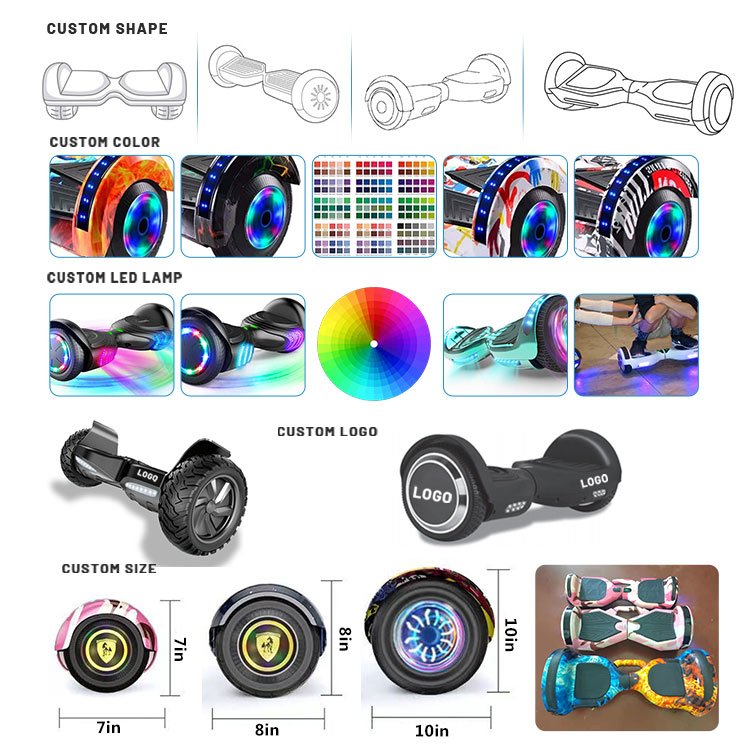 Led Light 6.5 10 Inch Motor Electric Self Balancing Scooter Hoverboards