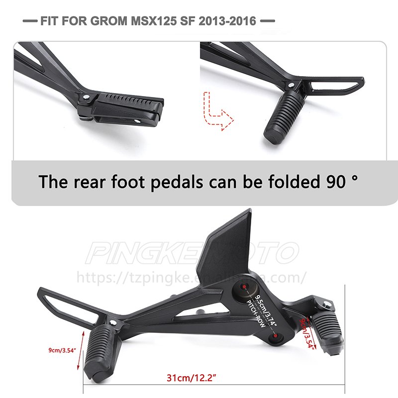 M3/Little Monkey 2013 MSX125 Motorcycle Body System-Electric Scooter Pedals Rear Passenger Footrest Pegs Bracket Black Aluminum