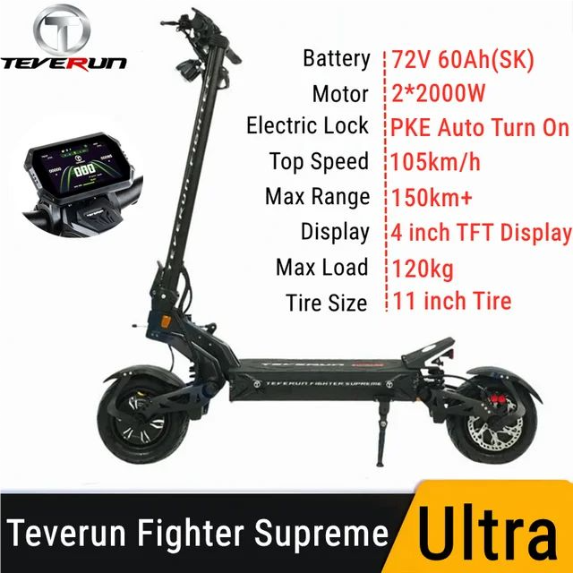 EU Stock Teverun FighterSupreme Ultra Electric Scooter 72V 60Ah SK Battery Dual Motor 4000W Top Speed 105kmh PKE Kickscooter