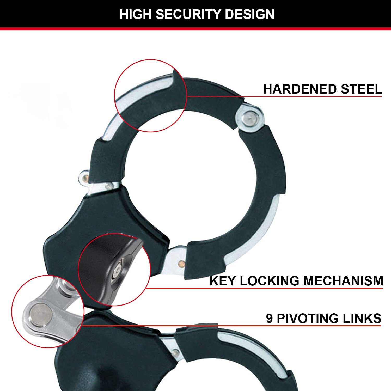 UMEDO Hardened Steel Silicone Coated Handcuff Shape Security Guard Against Theft Heavy Duty Motorcycle Bike E Scooter Lock