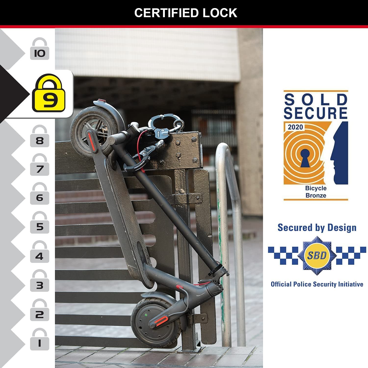 UMEDO Hardened Steel Silicone Coated Handcuff Shape Security Guard Against Theft Heavy Duty Motorcycle Bike E Scooter Lock