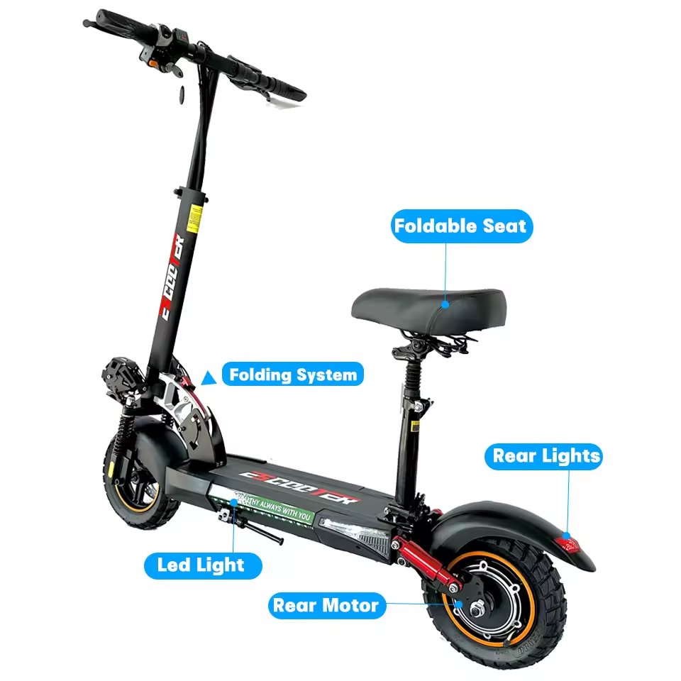EU Fast 800W Folding 48V 45KMH 10" Off-Road Tires Electric Scooter with Seat for Adults