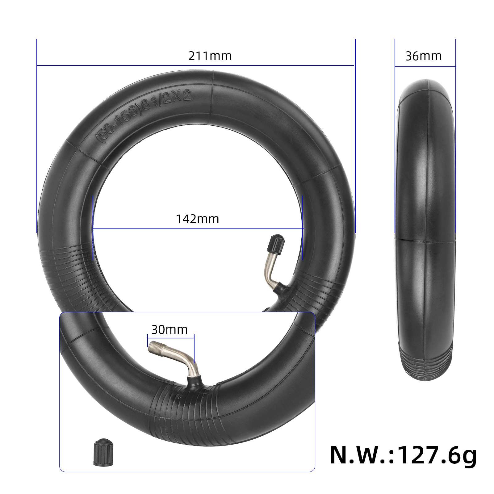 Reinforced 8 1/2*2 inner tube with bent valve inward 8.5inch tube for xiaomi 365 1s pro pro2 e scooter tires replacement parts