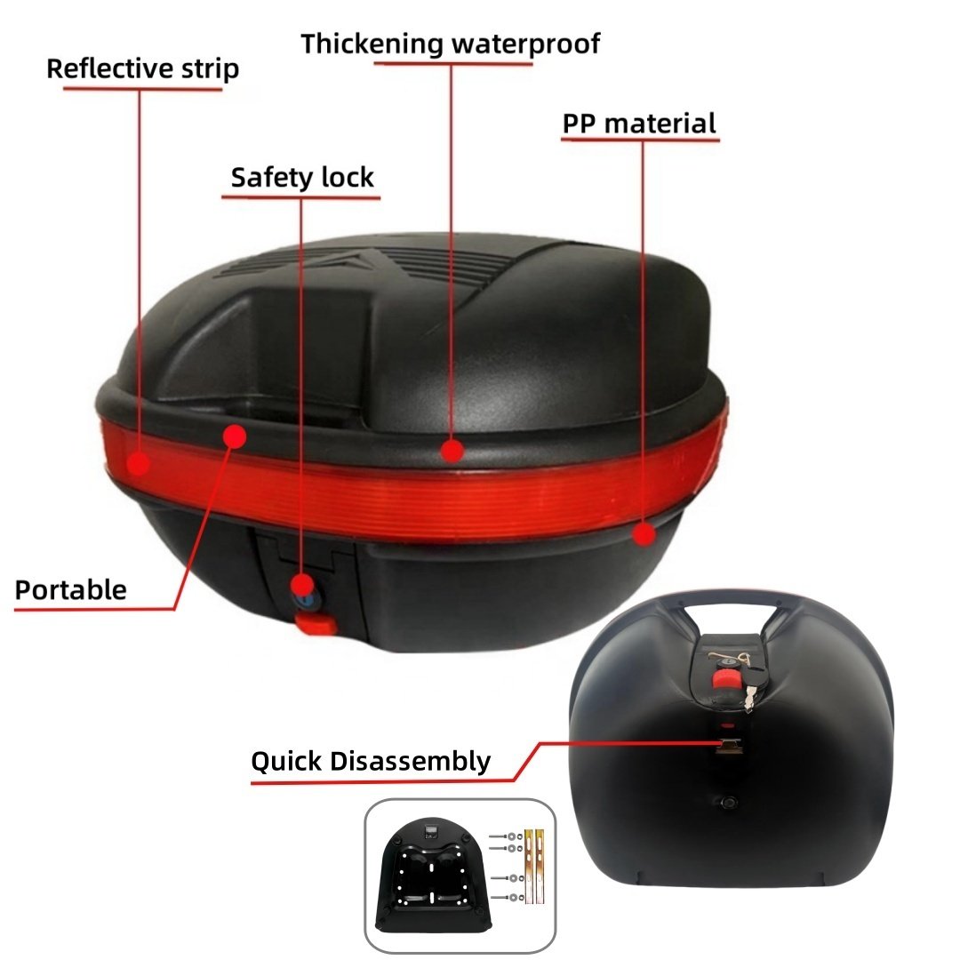 Fashion Waterproof Motorcycle Tail Boxes Backrest Plastic Motorcycle Accessories With Upper-frame For Delivery Large Capacity
