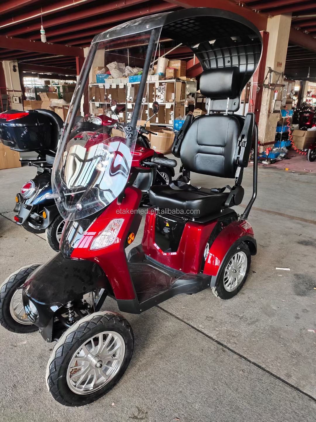 Factory price 4 wheel electric scooters enclosed with perfect rain canopy 14 inch brushless motor mobility scooters for elderly