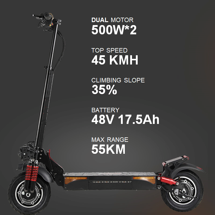 EU Warehouse Dual Motor 1000W Battery Electric Scooter 48V 17.5AH Max Speed 45KM/H Adults Electric Scooter Fast Electric Scooter