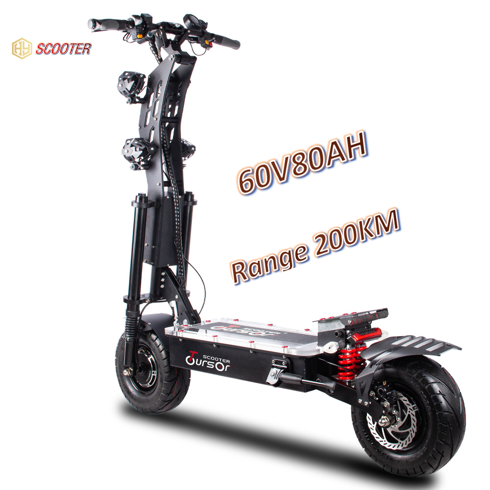 200KM 13inch China factory 8000w dual motor 60v 80AH Foldable two wheel electric scooter with foldable