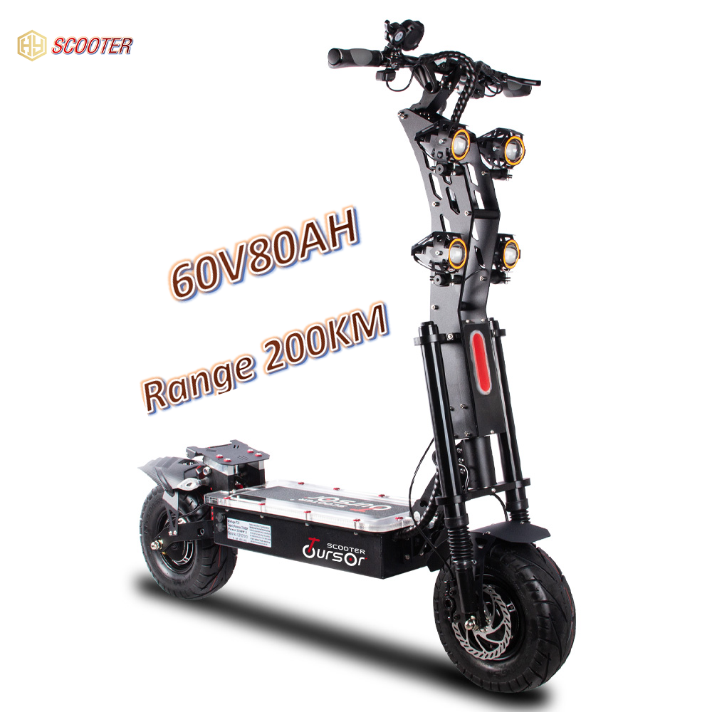 200KM 13inch China factory 8000w dual motor 60v 80AH Foldable two wheel electric scooter with foldable