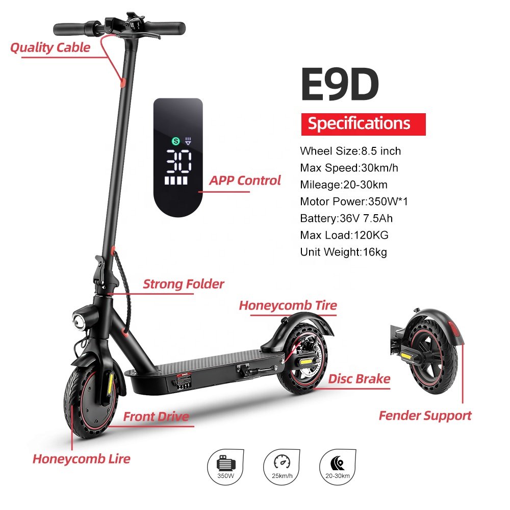 DDP free tax europe warehouse 36V 7.5Ah 350w Skateboard Foldable E scooter Electric Scooter Adult dropshipping
