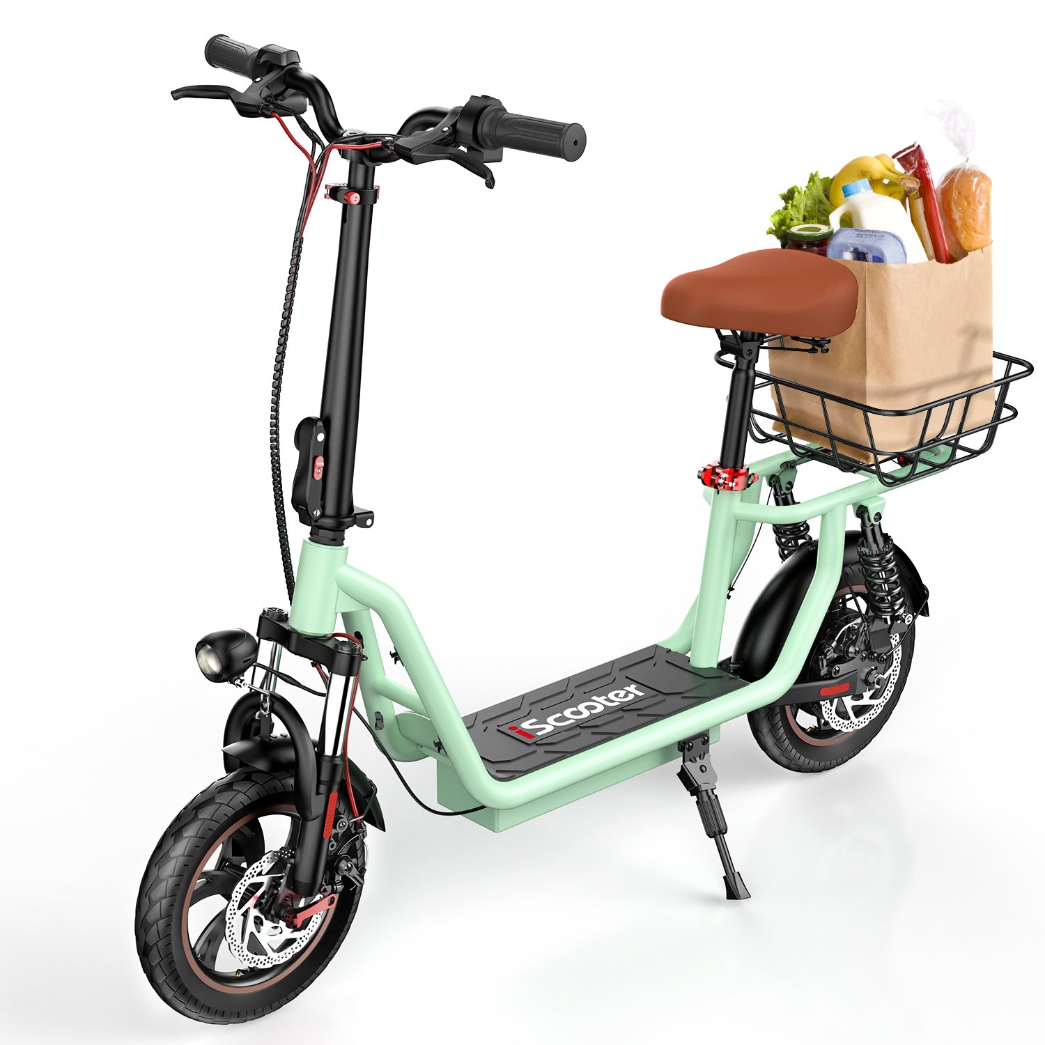UK stock iScooter i12 500W with seat and basket 25km/h green for adults electric scooters