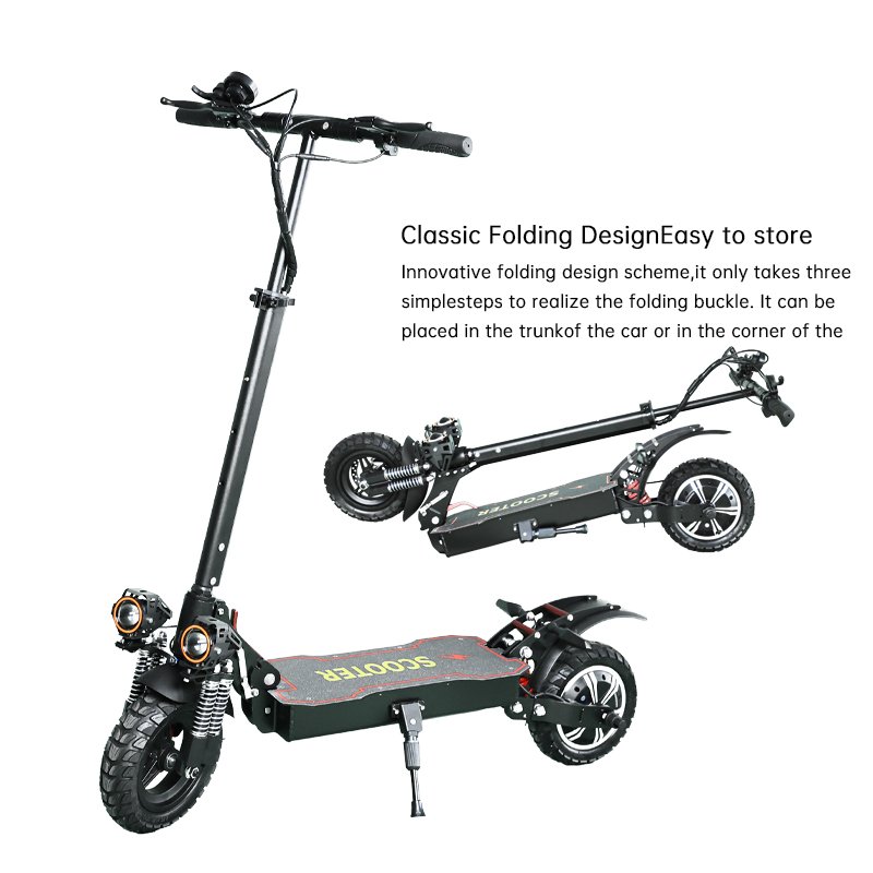 2024 europe warehouse lithium battery Folding 10 inch off-road 50km/h long range adult electric scooter with a seat