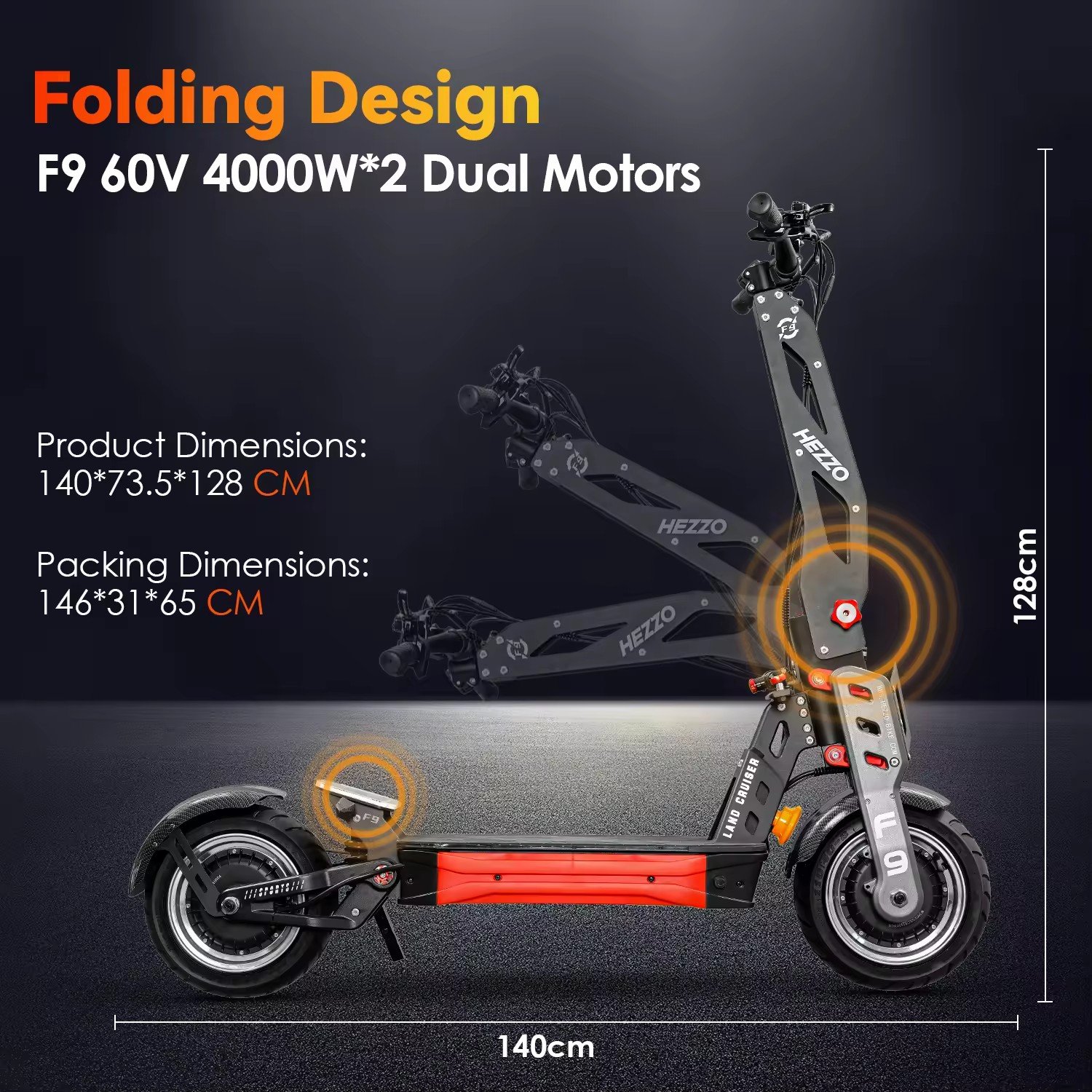 HEZZO F9 Racing E Scooter 90Km/h 60V 8000w Dual Motors Folding Electric Scooter Big Wheels NFC Display Electric Kick Scooters