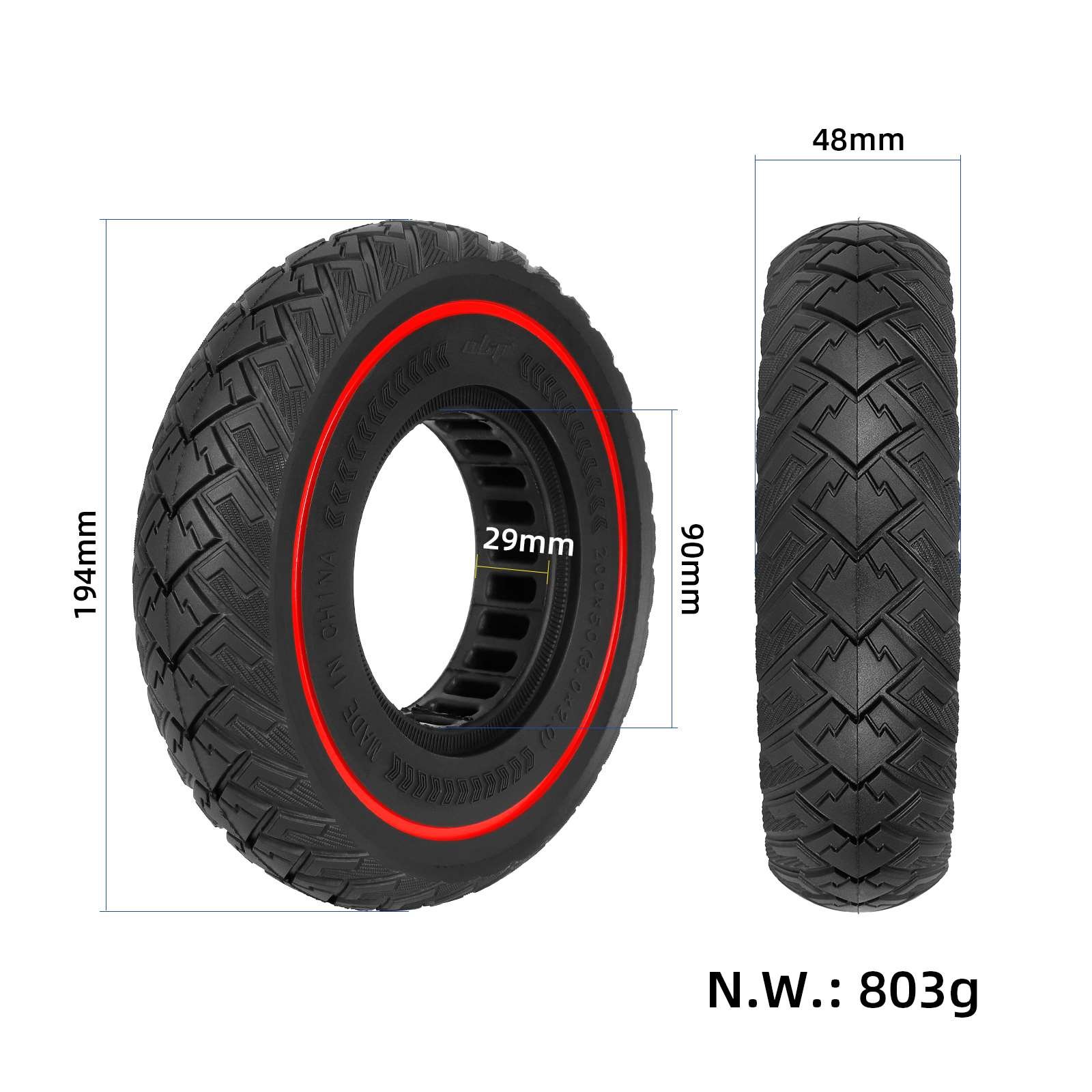 Ulip 200*50 off-road Solid Tire with Red ircle and 90mm nner iameter 8 Inch Electric Scooter Front Solid Tires for Scooter Parts
