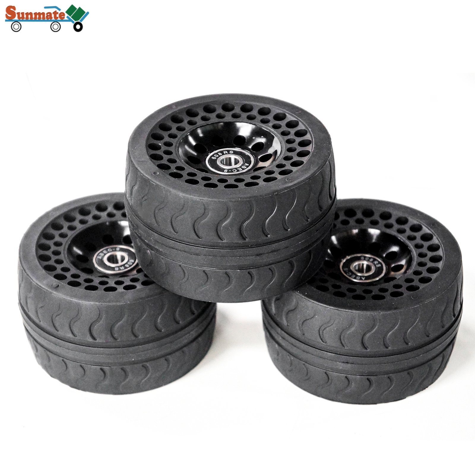 SUNMATE 80a ABEC 9 Freestyle 4-Inch Longboard Wheels Durable Rubber Plastic Aluminum for Electric & Kick Scooters Brake Function