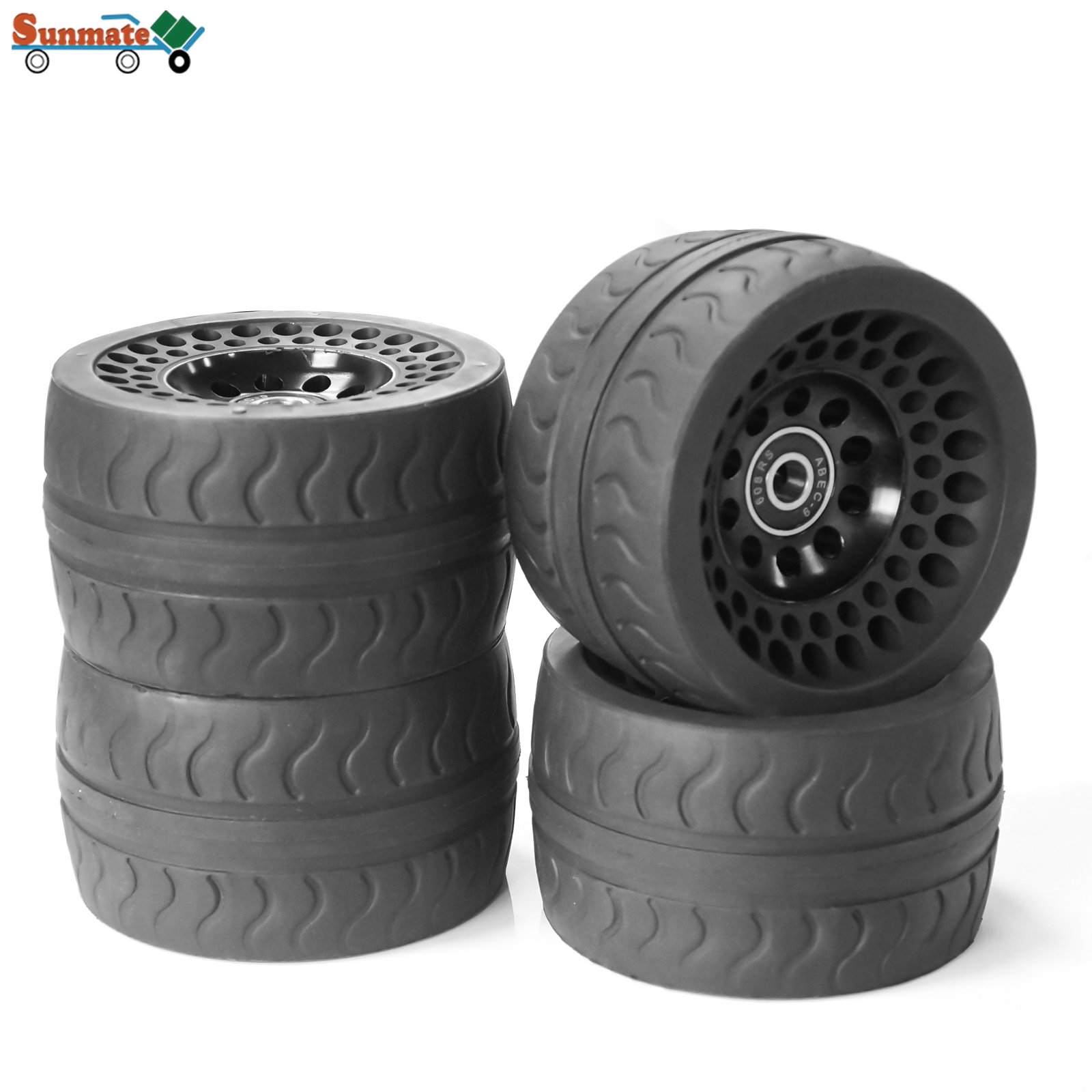 SUNMATE 80a ABEC 9 Freestyle 4-Inch Longboard Wheels Durable Rubber Plastic Aluminum for Electric & Kick Scooters Brake Function