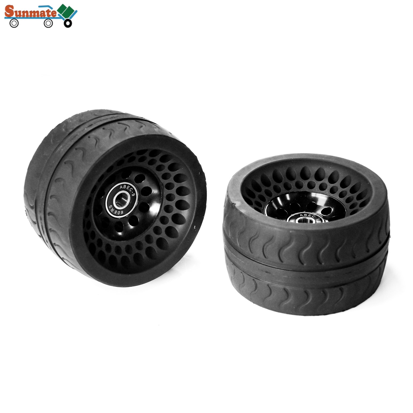 SUNMATE 80a ABEC 9 Freestyle 4-Inch Longboard Wheels Durable Rubber Plastic Aluminum for Electric & Kick Scooters Brake Function