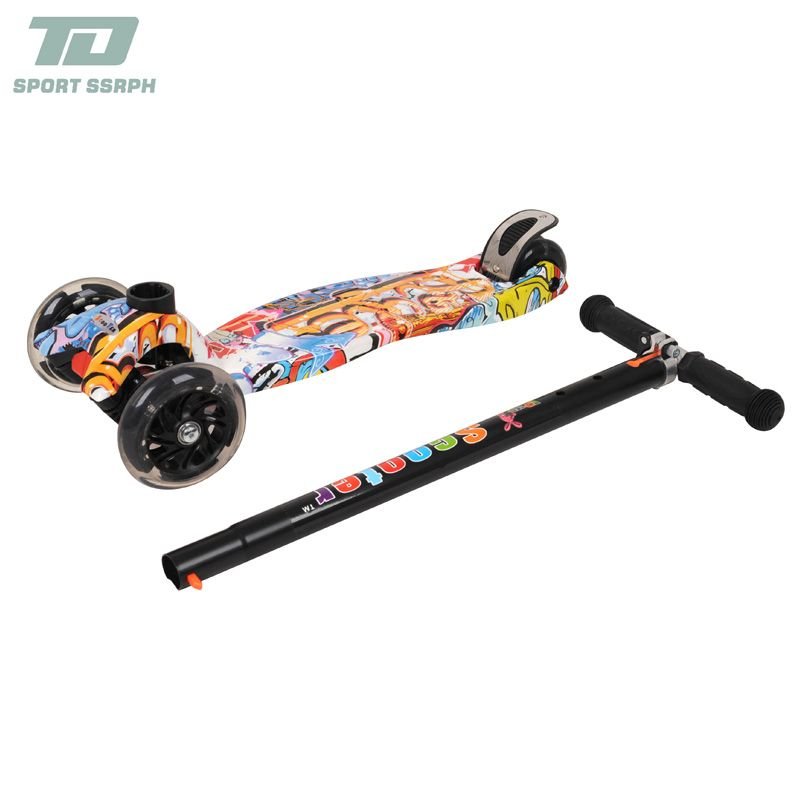Foldable three wheel kids scooter water transfer printing 120mm PVC LED wheel Adjustable height for Children