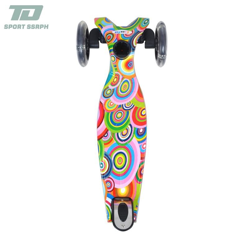 Foldable three wheel kids scooter water transfer printing 120mm PVC LED wheel Adjustable height for Children