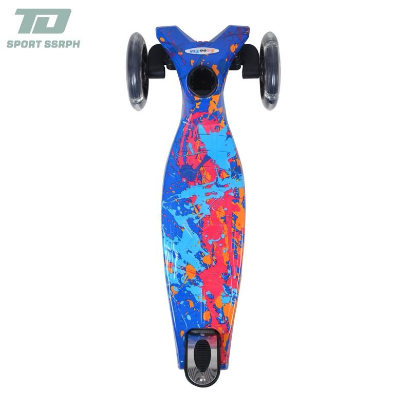 Foldable three wheel kids scooter water transfer printing 120mm PVC LED wheel Adjustable height for Children