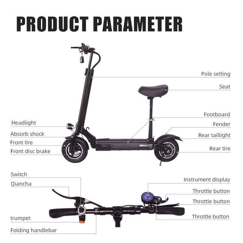 10 Inch Tire Motor 800W 45KM Range 2 Wheel 15A Barrery 48V Adults e Scooter Off Road Electric Scooter Eith Seat