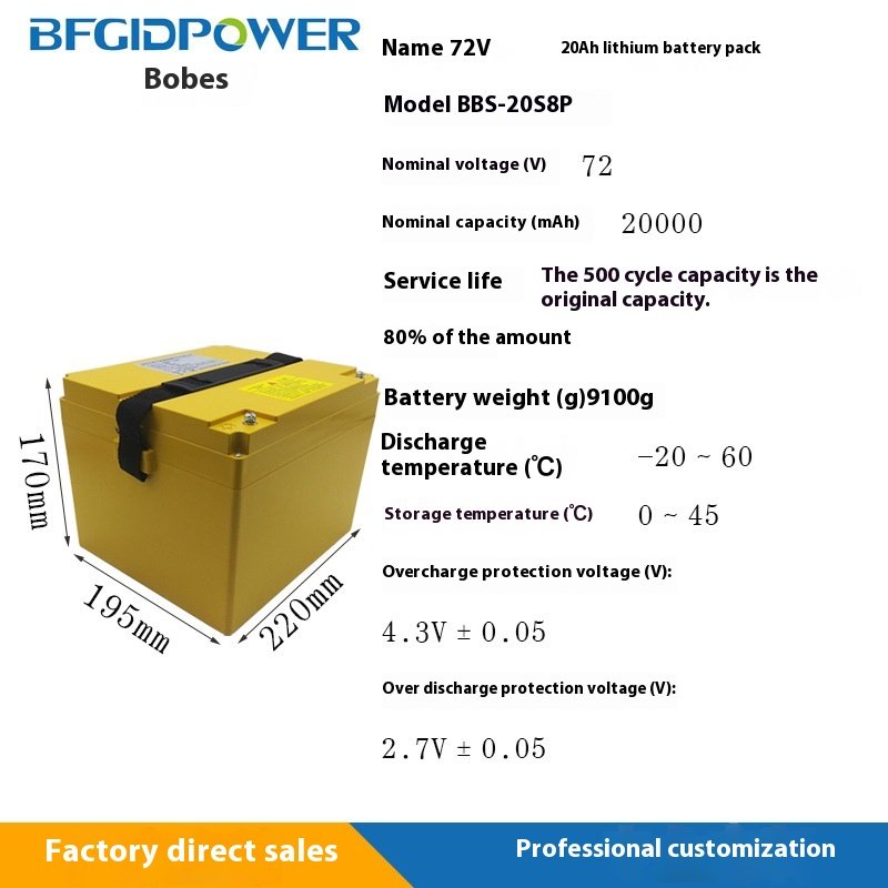 Manufacturer-Produced 72v20ah High Capacity Battery For electric scooter For Men Electric Wheelchair Scooter For Elderly
