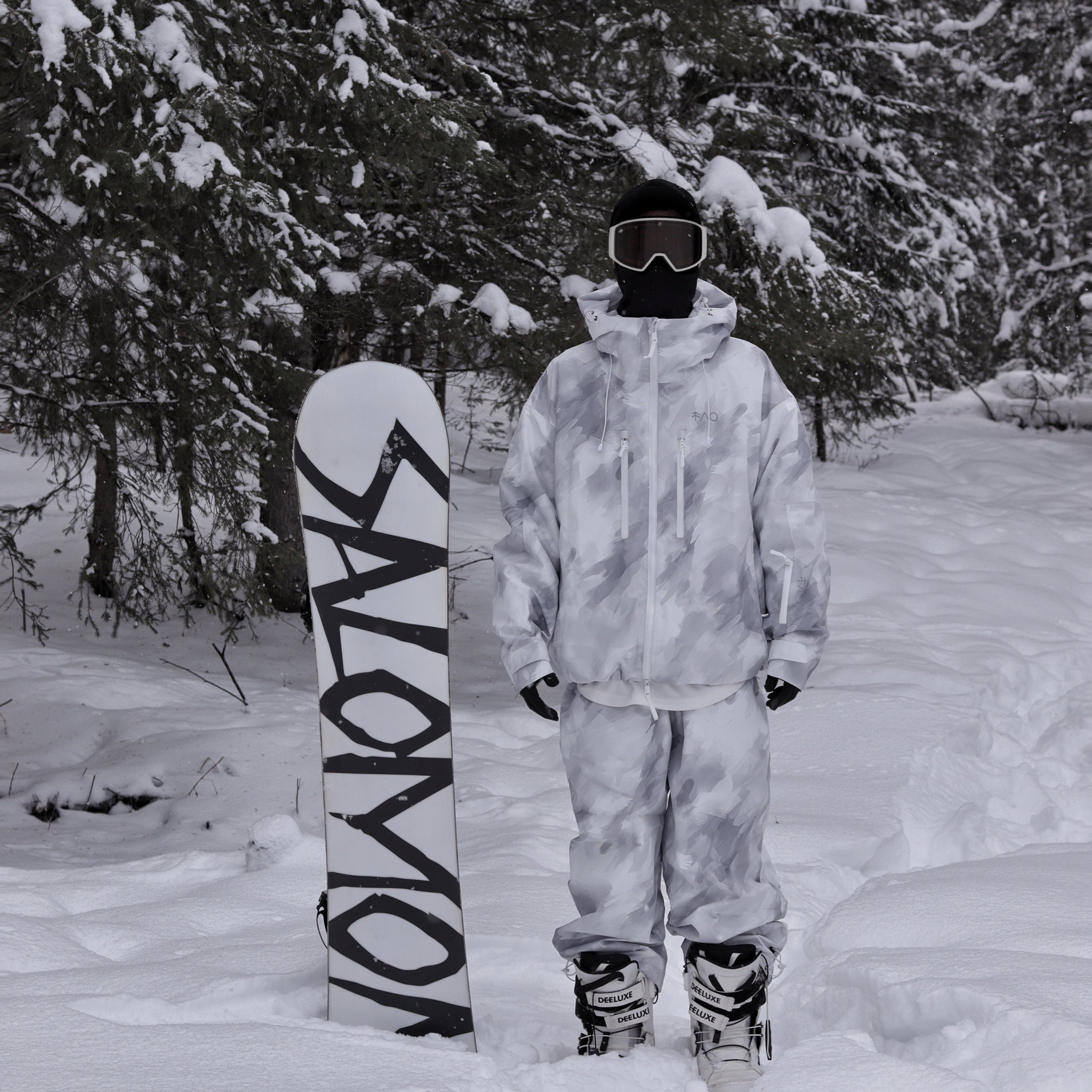 snow no. grey-printed ski suit with velvet waterproof and windproof oversize ski suit