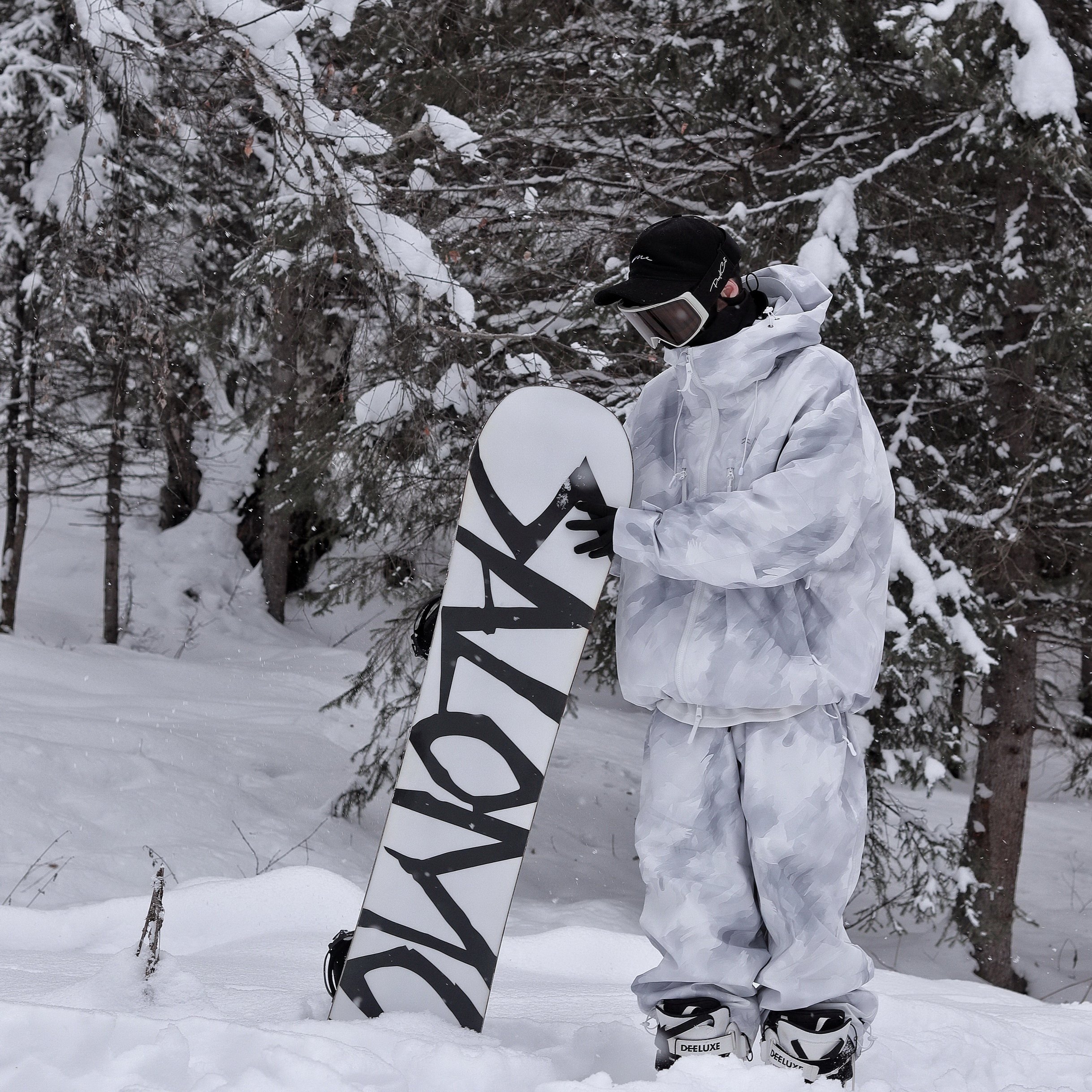 snow no. grey-printed ski suit with velvet waterproof and windproof oversize ski suit