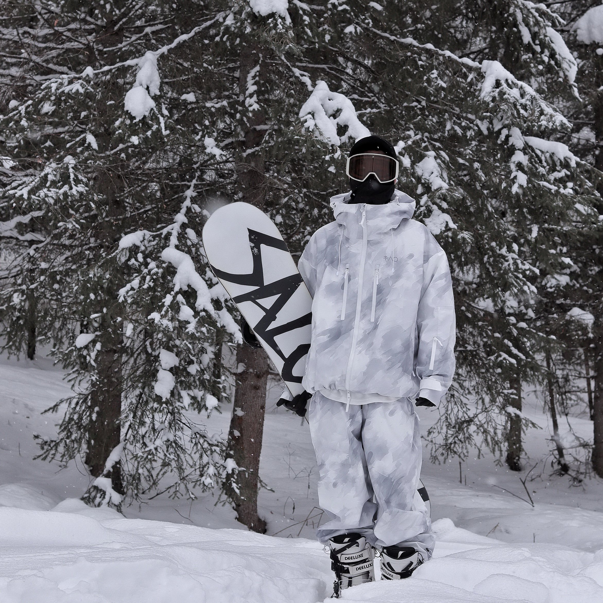 snow no. grey-printed ski suit with velvet waterproof and windproof oversize ski suit