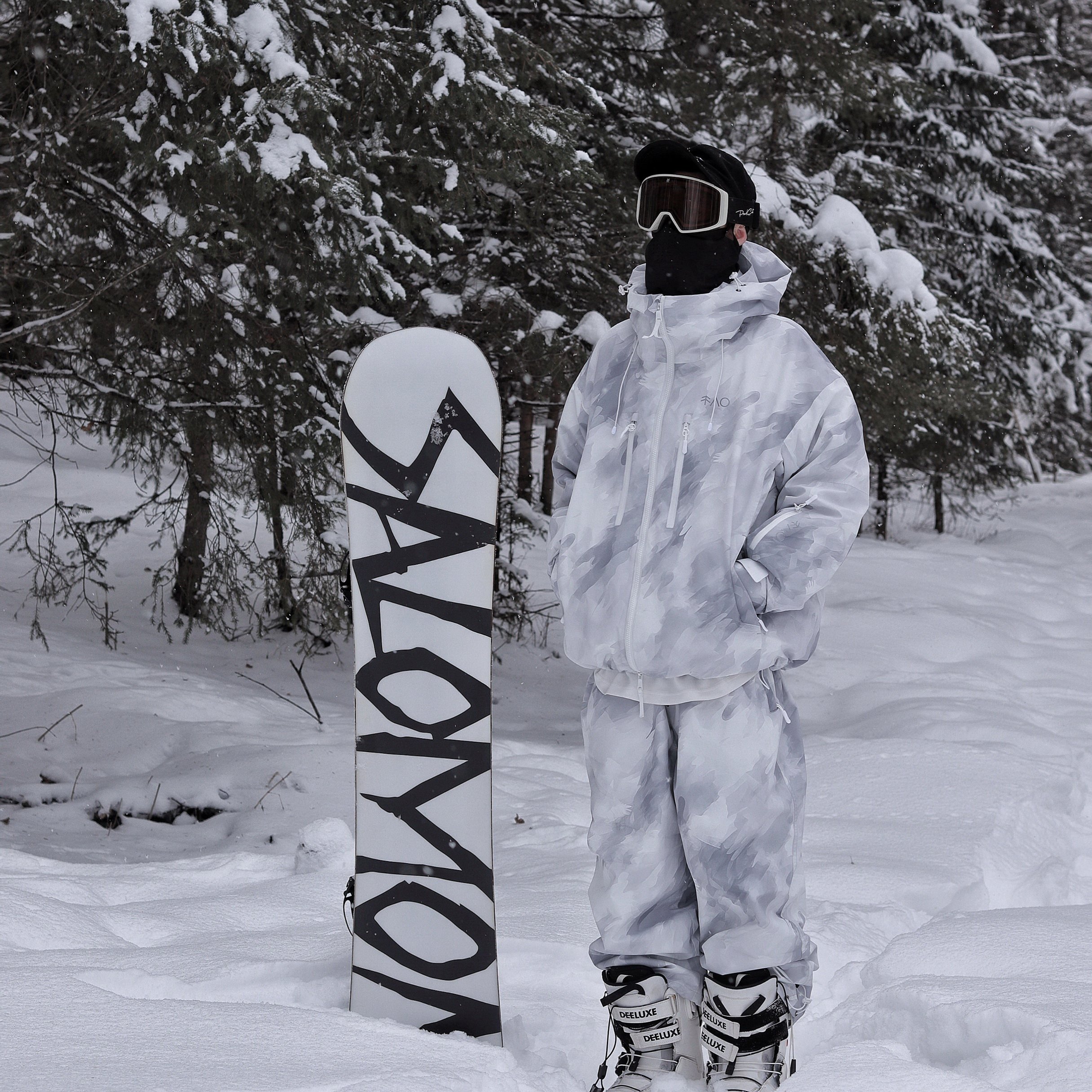 snow no. grey-printed ski suit with velvet waterproof and windproof oversize ski suit