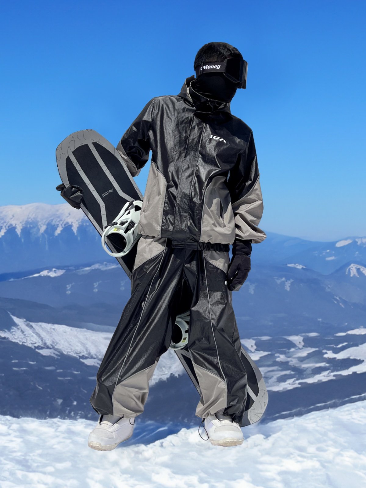 KEEPMONEY BLACK-AND-BLACK-COLOURED CAT SKI SUIT, SINGLE-SKINNED, MAN-AND-MAN-MAN, WITH THICK WATER-PROOF SKI SUIT