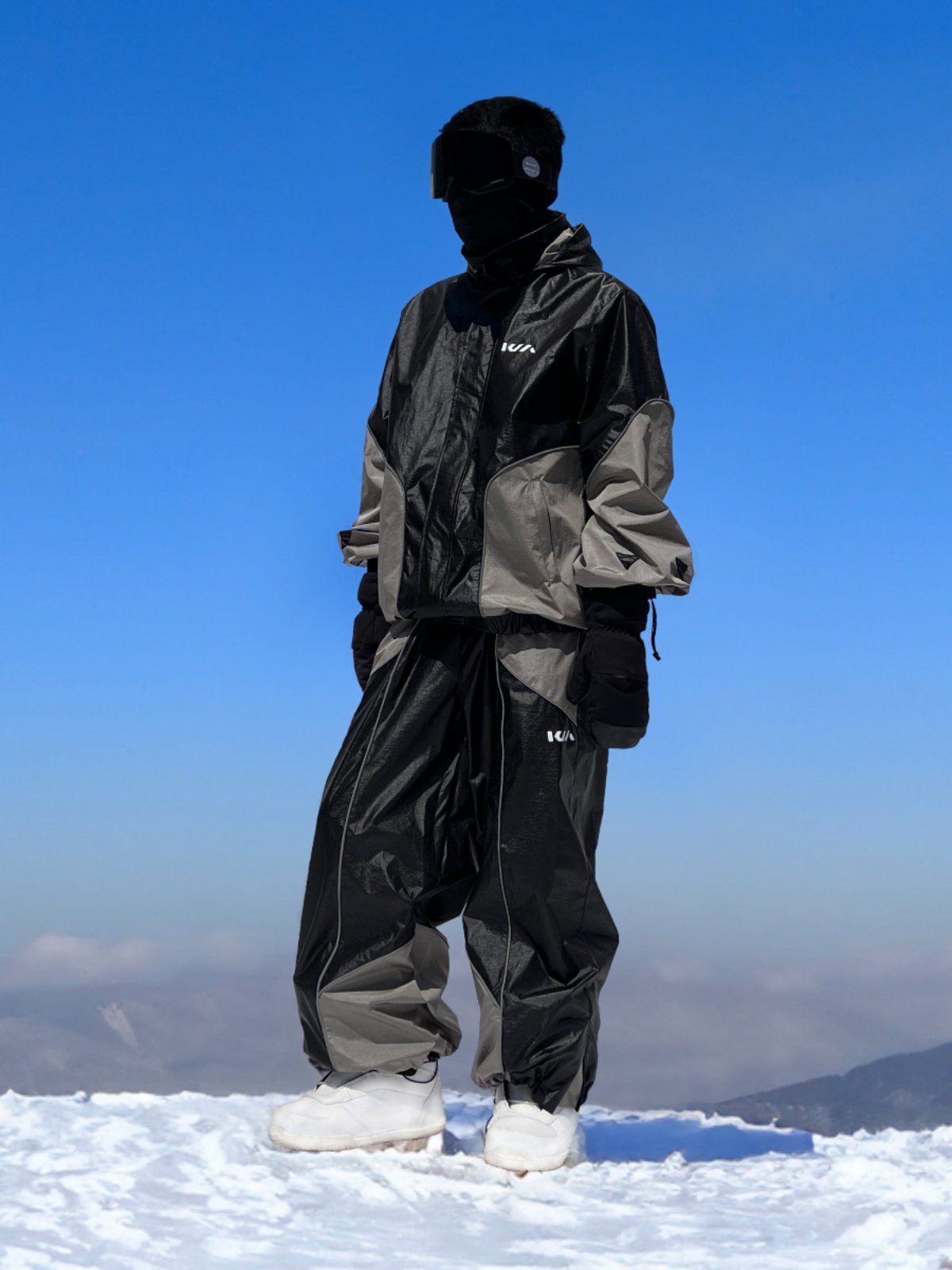 KEEPMONEY BLACK-AND-BLACK-COLOURED CAT SKI SUIT, SINGLE-SKINNED, MAN-AND-MAN-MAN, WITH THICK WATER-PROOF SKI SUIT