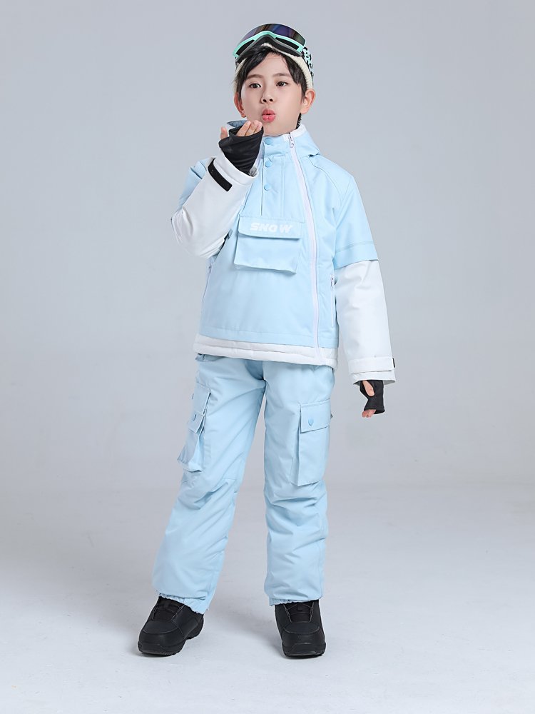 THE MNP CHILDREN'S SKI SUIT IS WATERPROOF AND AIR-HEATING WITH COTTON WARMER AND WINTER CAMP HAS A SMALL DOUBLE-BOARD