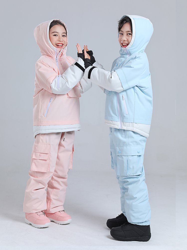 THE MNP CHILDREN'S SKI SUIT IS WATERPROOF AND AIR-HEATING WITH COTTON WARMER AND WINTER CAMP HAS A SMALL DOUBLE-BOARD