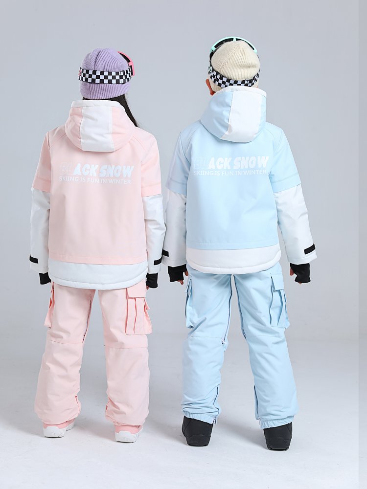 THE MNP CHILDREN'S SKI SUIT IS WATERPROOF AND AIR-HEATING WITH COTTON WARMER AND WINTER CAMP HAS A SMALL DOUBLE-BOARD